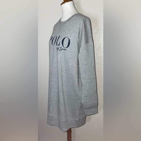 New! Polo Ralph Lauren New Logo Gray/Navy Fleece Sweatshirt Dress Womens Large🤍 - Picture 6 of 10